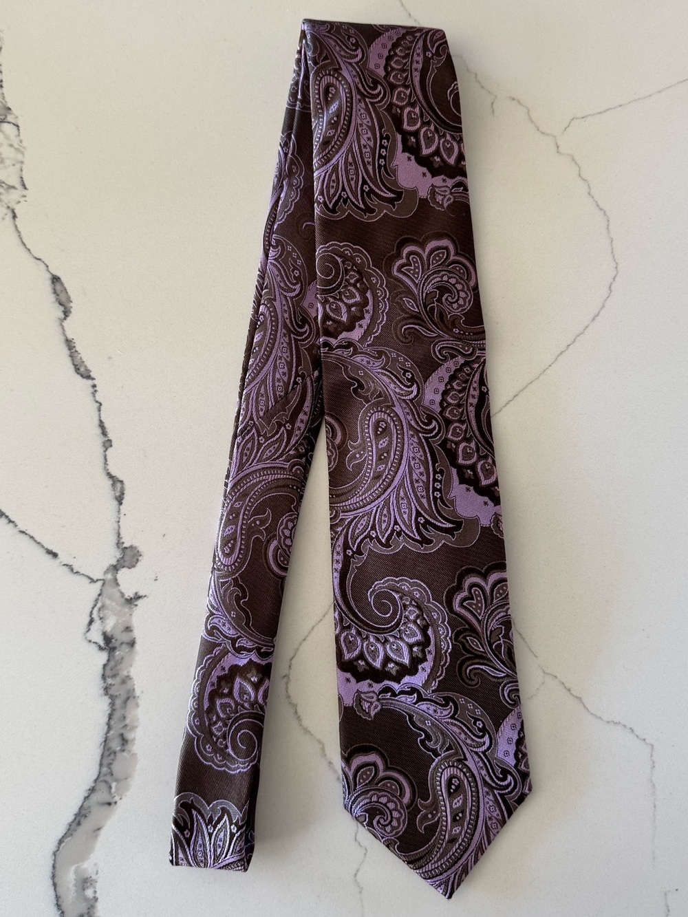 EUC Canali Italy Brown and Purple Paisley Luxury Silk Tie